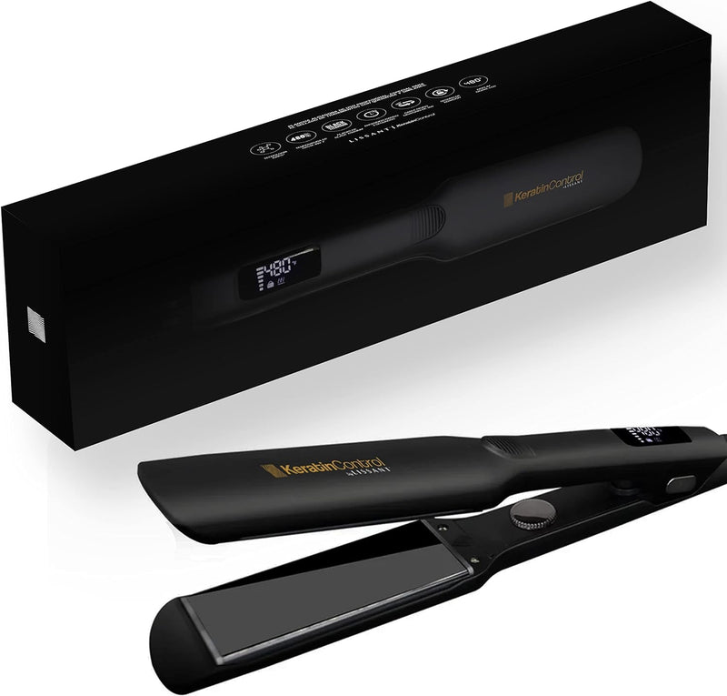 Plancha Lissant Titanium Keratin Control, Tecnologia Multi-iones, Temperatura hasta 480ºF, Placas de Black Titanium, Encendido Rapido, Cable Giratorio, Display LCD