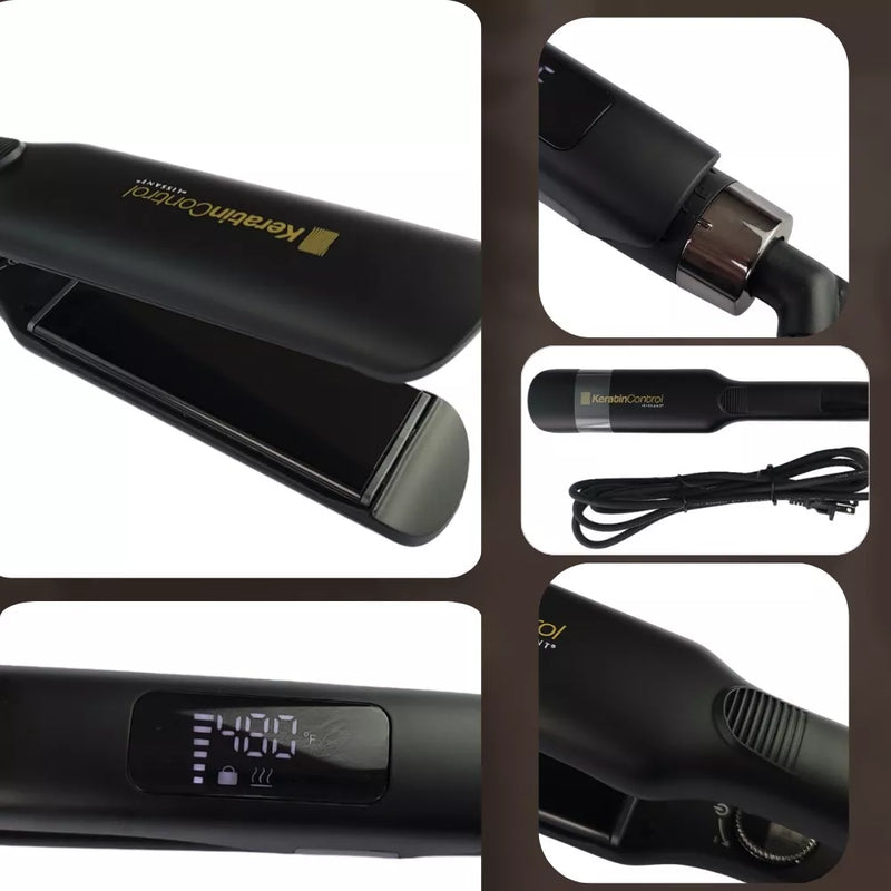 Plancha Lissant Titanium Keratin Control, Tecnologia Multi-iones, Temperatura hasta 480ºF, Placas de Black Titanium, Encendido Rapido, Cable Giratorio, Display LCD